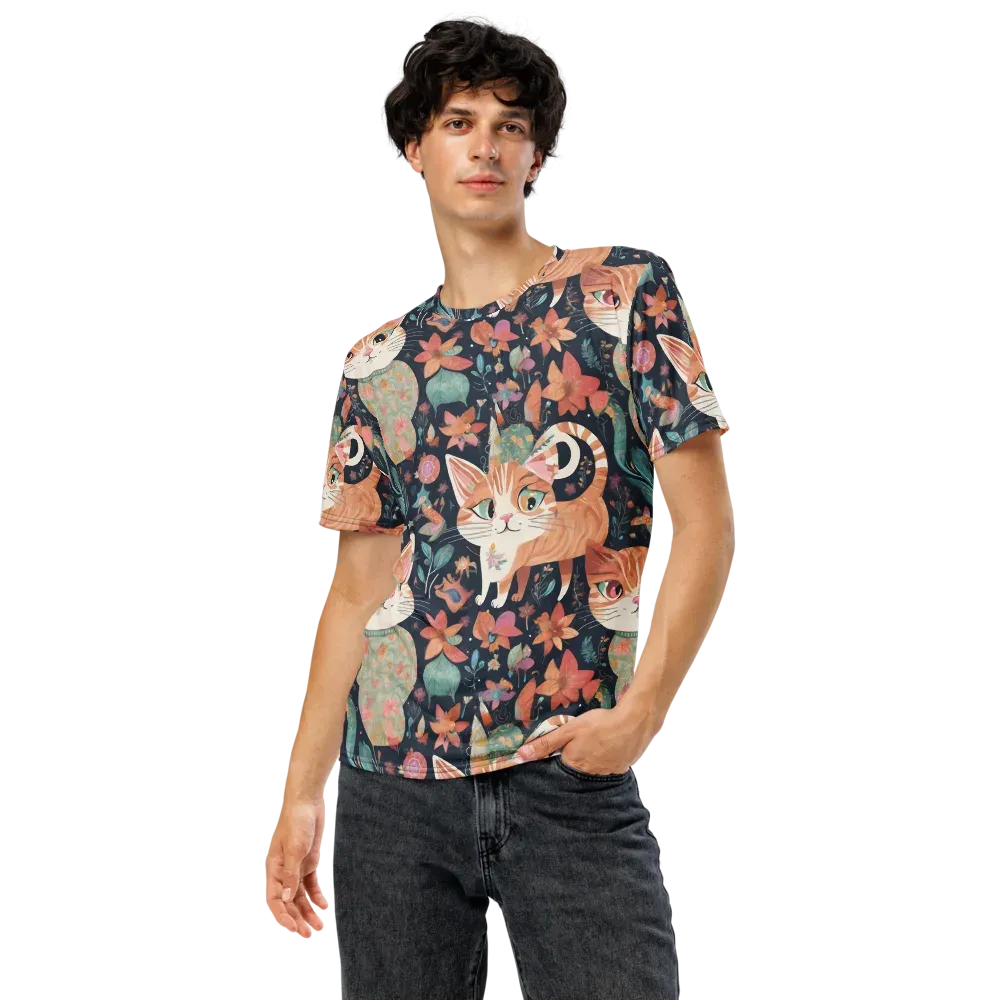 Moonlit Cat Garden on Men's Crew Neck T-Shirt — Front