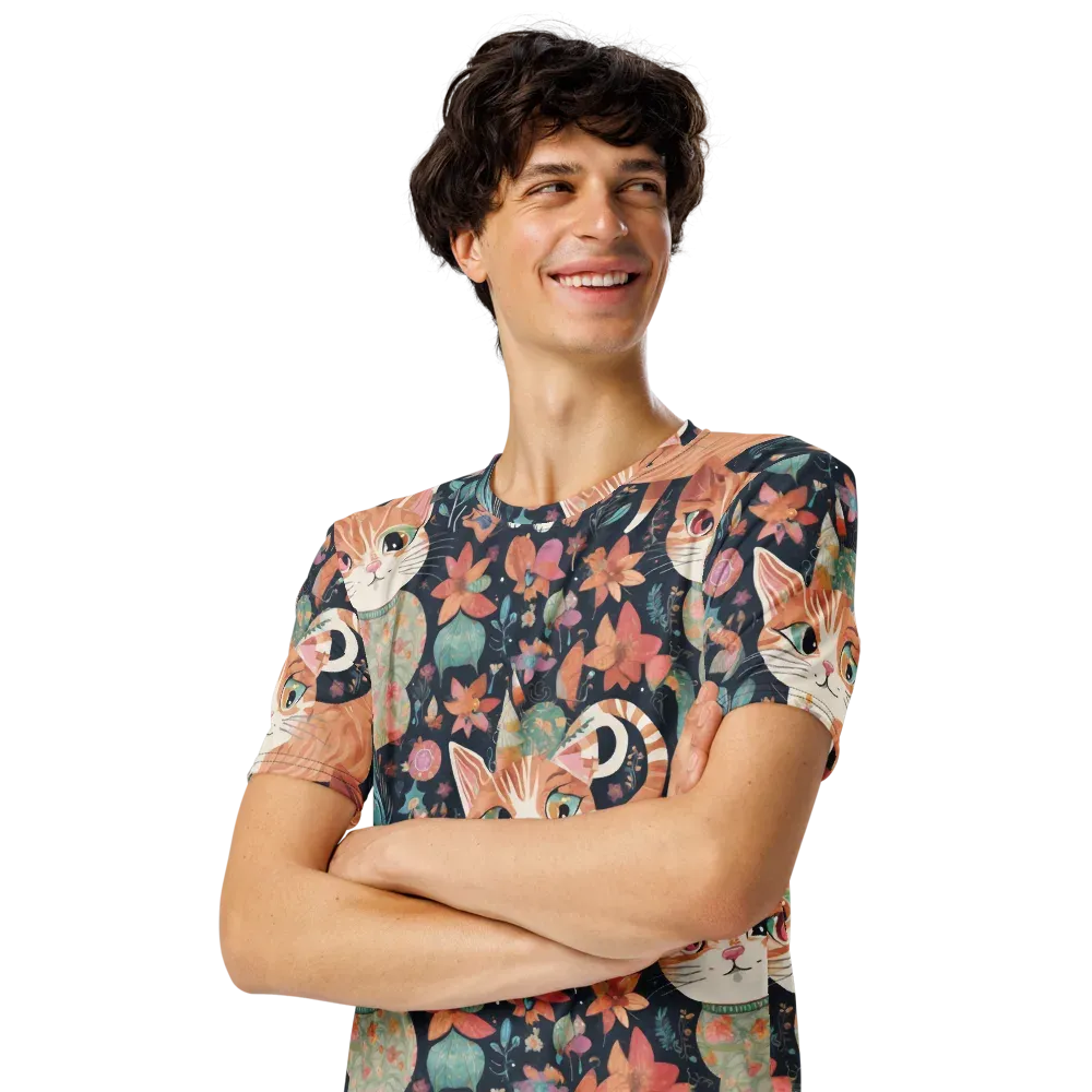 Moonlit Cat Garden on Men's Crew Neck T-Shirt — Left Front