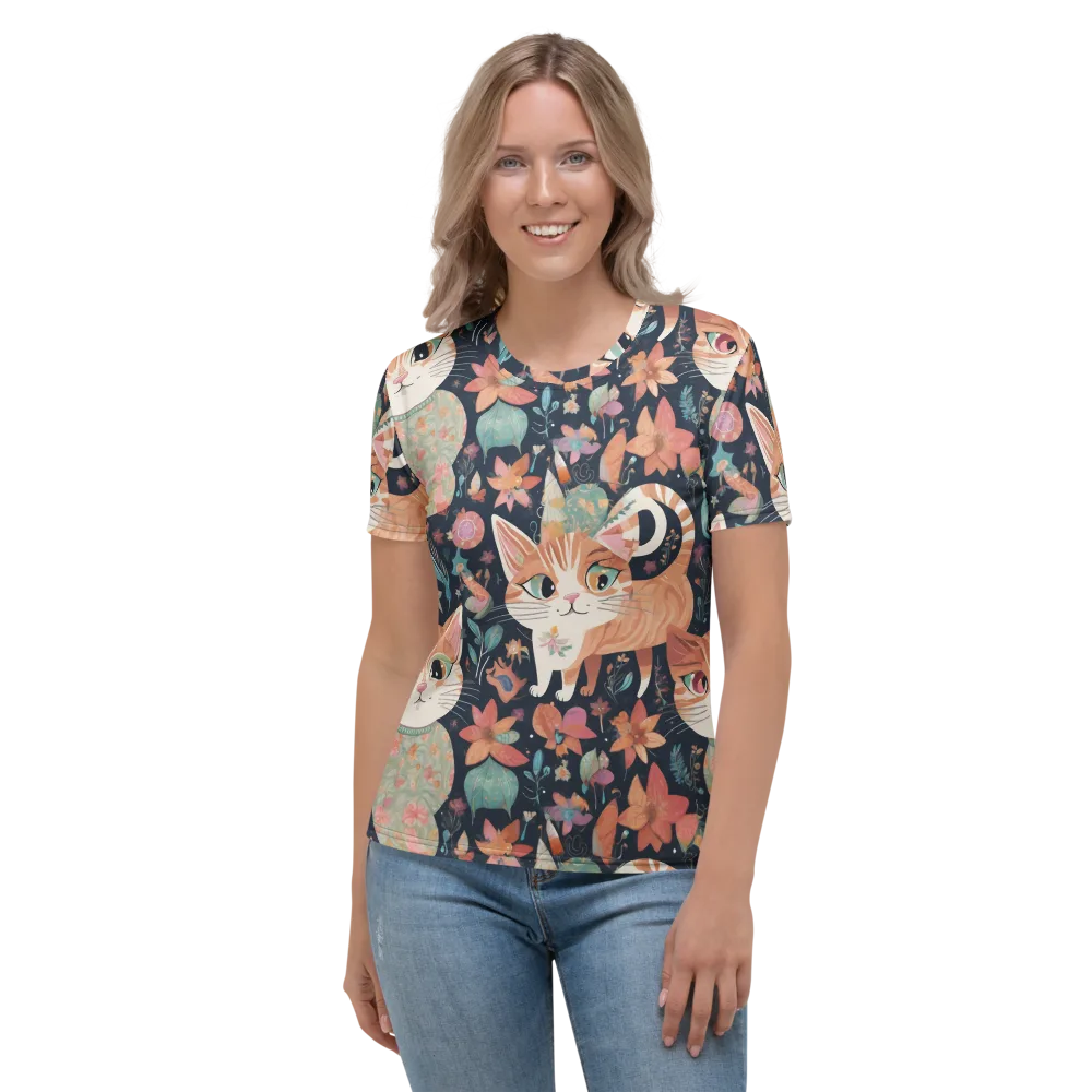 Moonlit Cat Garden on Women's Crew Neck T-Shirt — Front