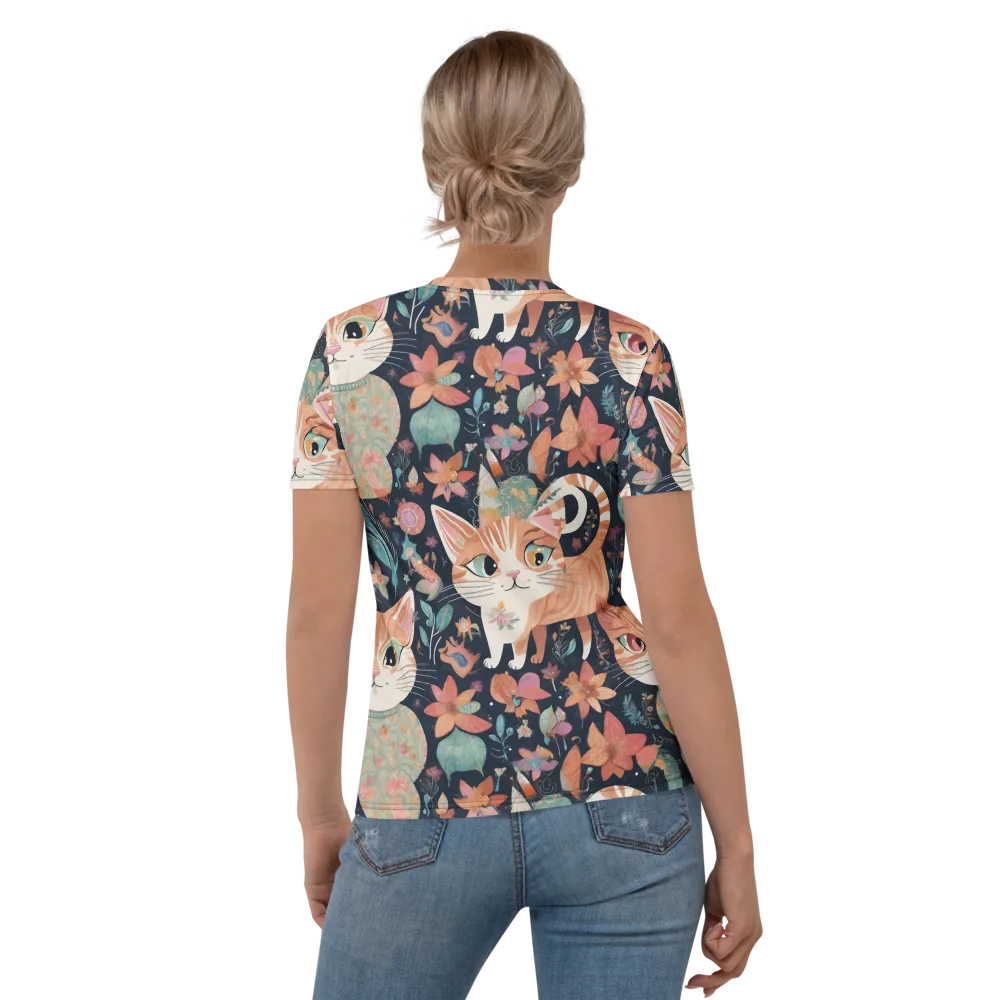 Moonlit Cat Garden on Women's Crew Neck T-Shirt — Back