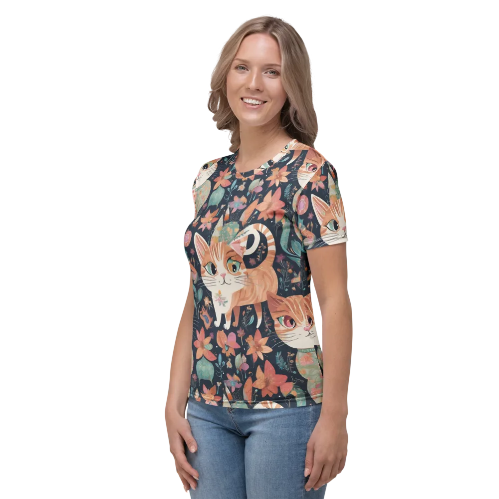 Moonlit Cat Garden on Women's Crew Neck T-Shirt — Left