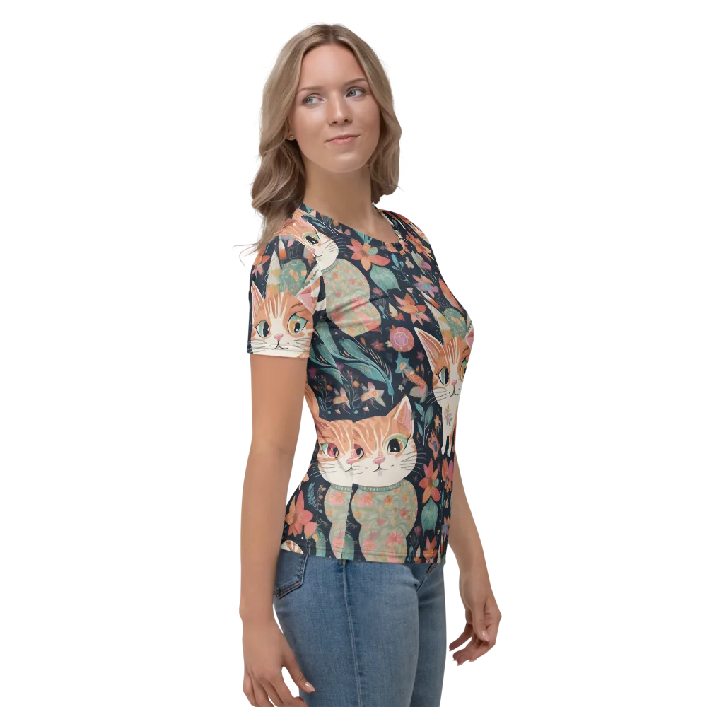 Moonlit Cat Garden on Women's Crew Neck T-Shirt — Right