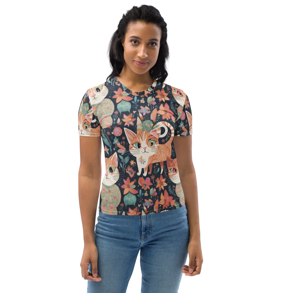 Moonlit Cat Garden on Women's Crew Neck T-Shirt — Front