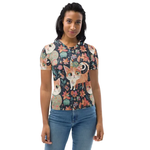 Moonlit Cat Garden on a Women's Crew Neck T-Shirt