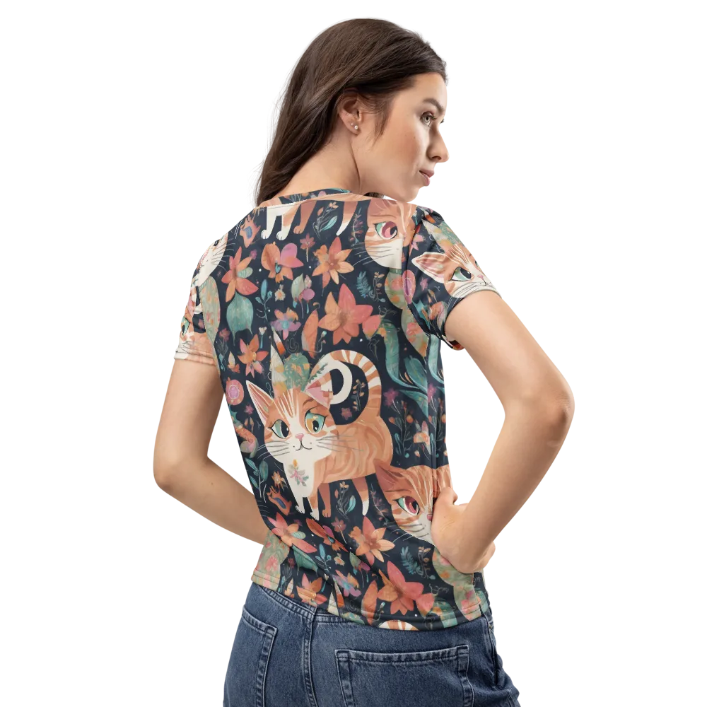 Moonlit Cat Garden on Women's Crew Neck T-Shirt — Back