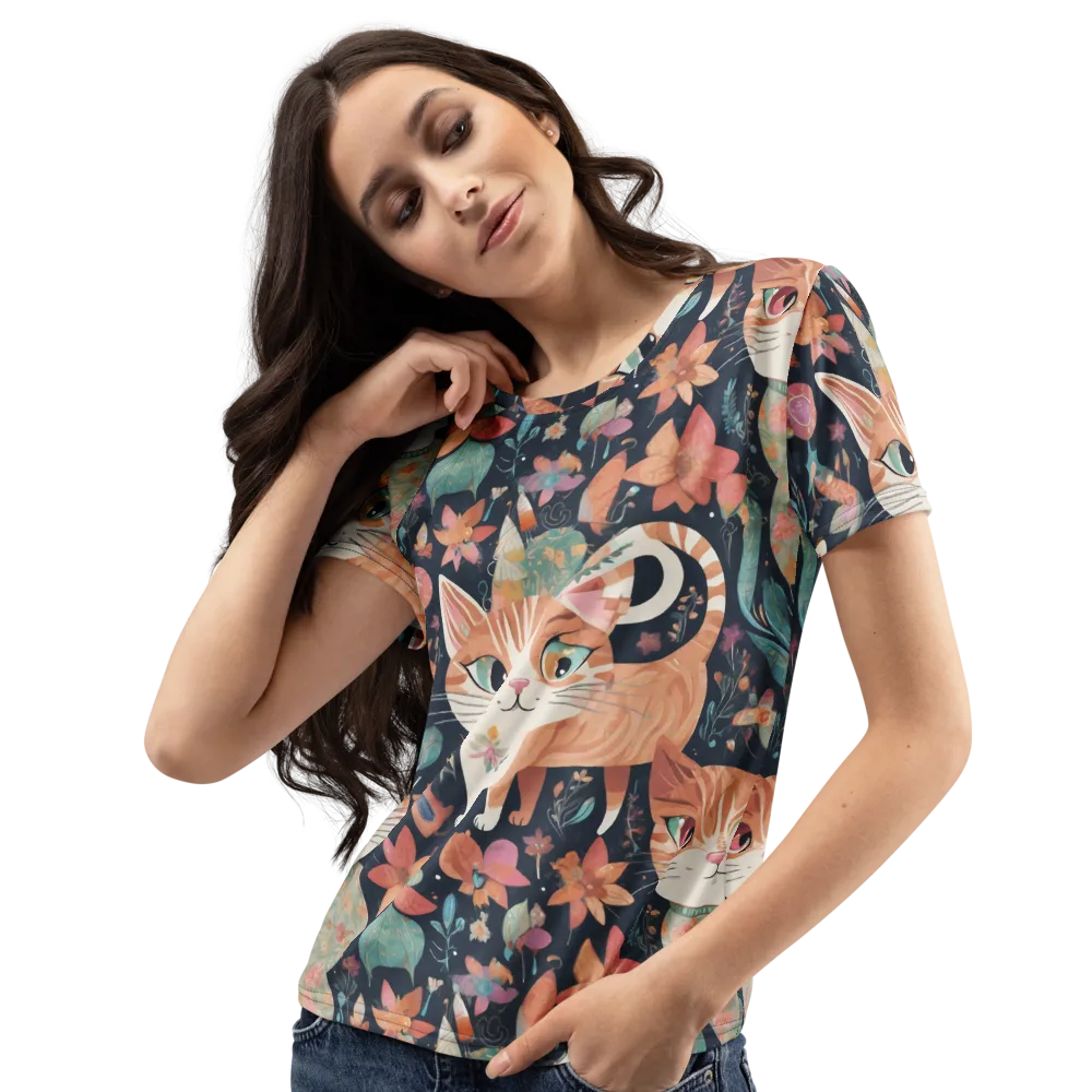 Moonlit Cat Garden on Women's Crew Neck T-Shirt — Left Front