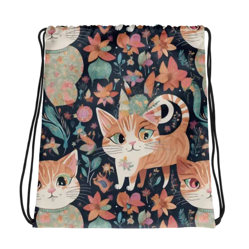 Moonlit Cat Garden on a Drawstring Bag