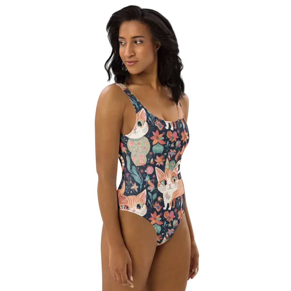 Moonlit Cat Garden on One-Piece Swimsuit — Right
