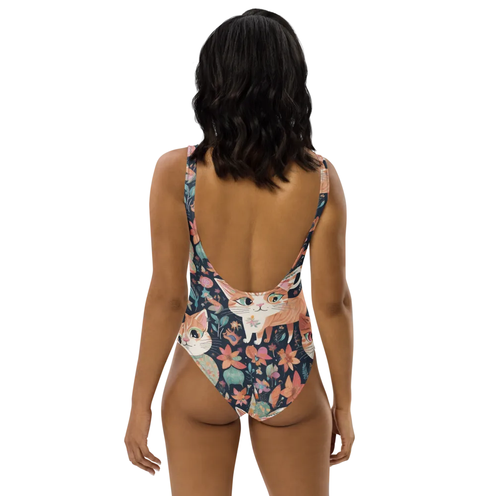 Moonlit Cat Garden on One-Piece Swimsuit — Back