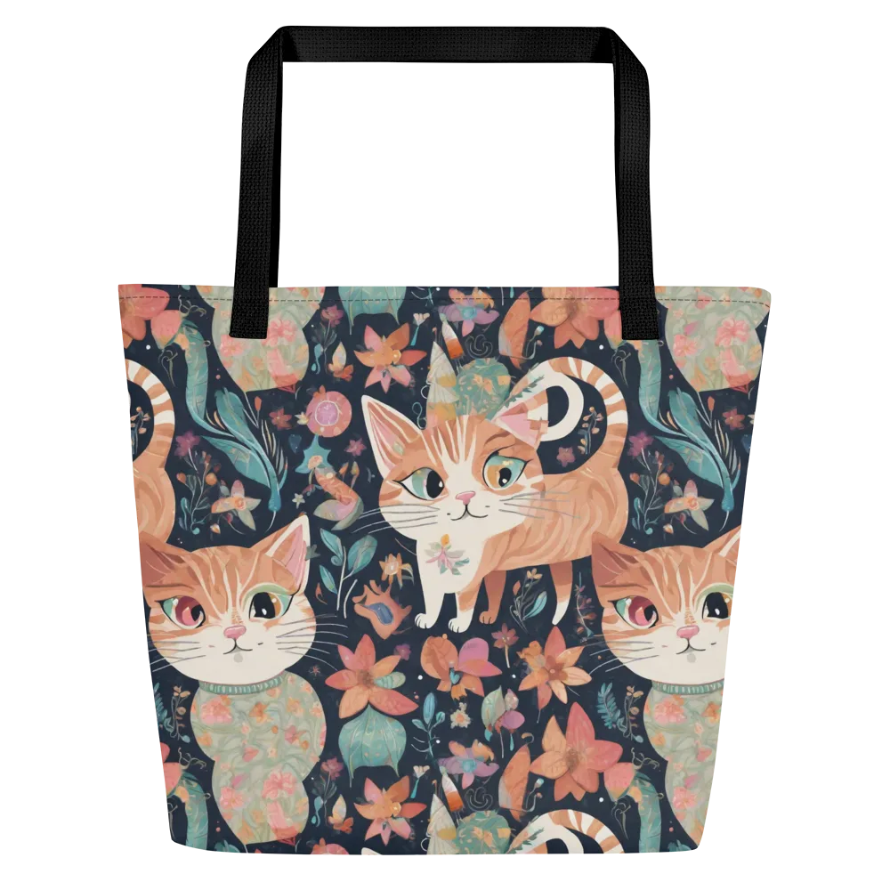 Moonlit Cat Garden on Large Tote Bag W/ Pocket — Front