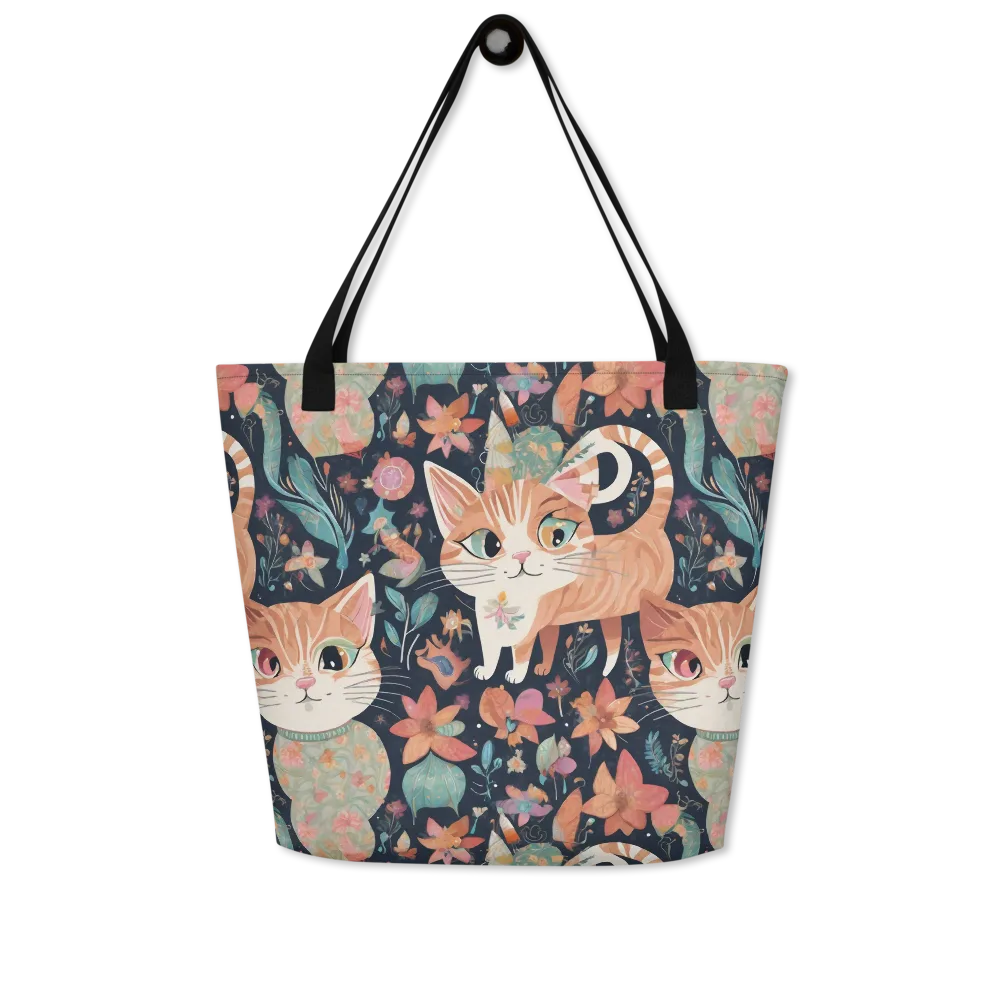 Moonlit Cat Garden on Large Tote Bag W/ Pocket — Front