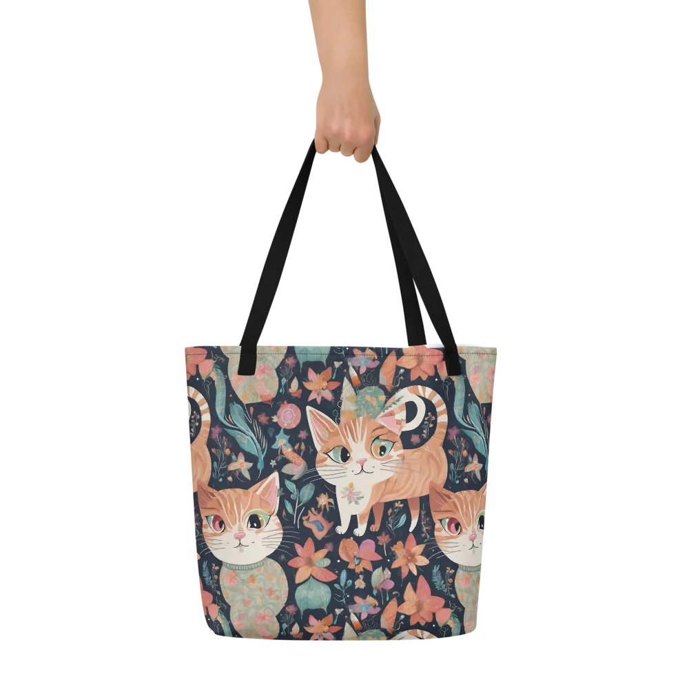 Moonlit Cat Garden on Large Tote Bag W/ Pocket — Front