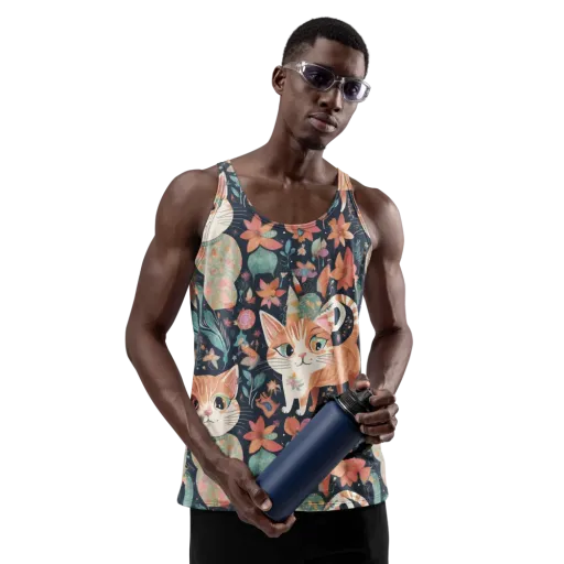 Moonlit Cat Garden on a Men's Tank Top