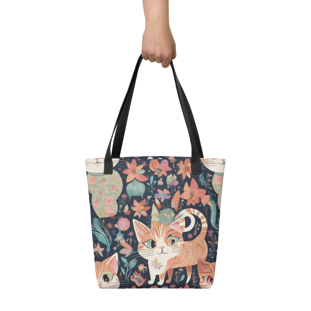 Moonlit Cat Garden on Tote Bag — Front
