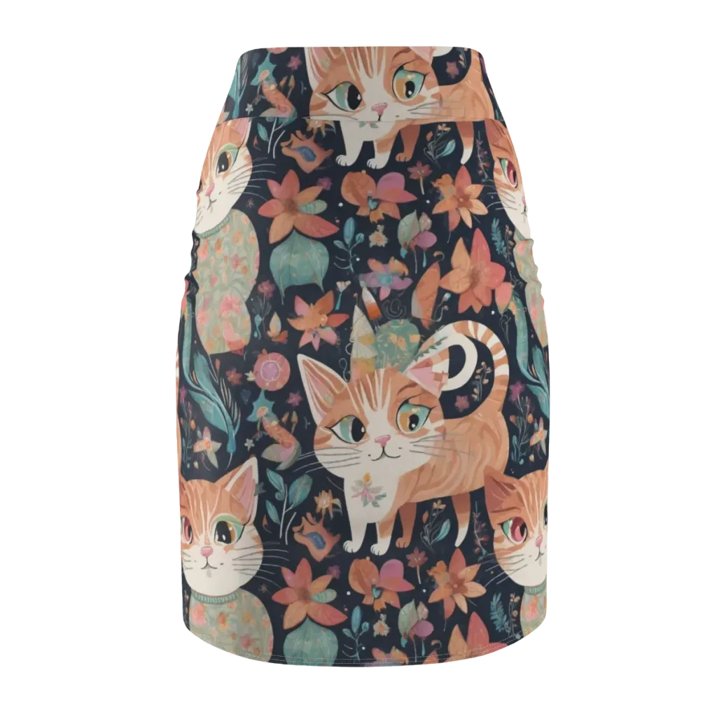 Moonlit Cat Garden on Pencil Skirt — Back