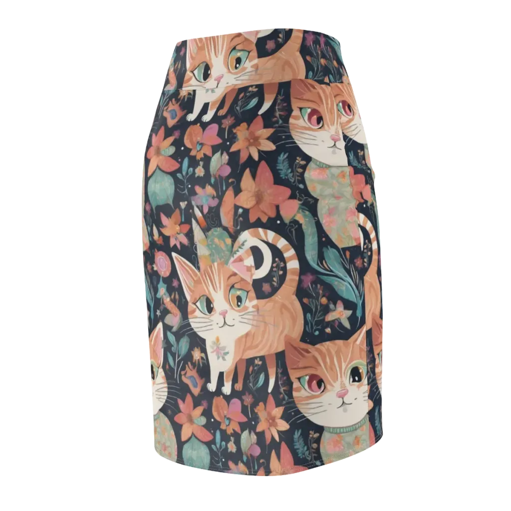Moonlit Cat Garden on Pencil Skirt — Back Side