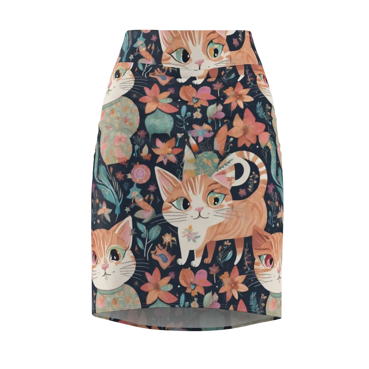 Moonlit Cat Garden on Pencil Skirt — Front