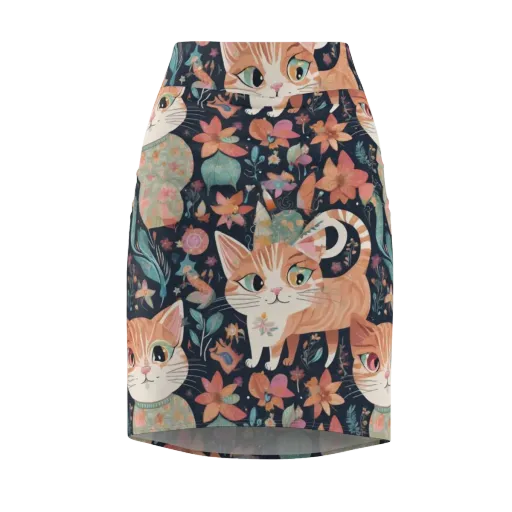 Moonlit Cat Garden on a Pencil Skirt