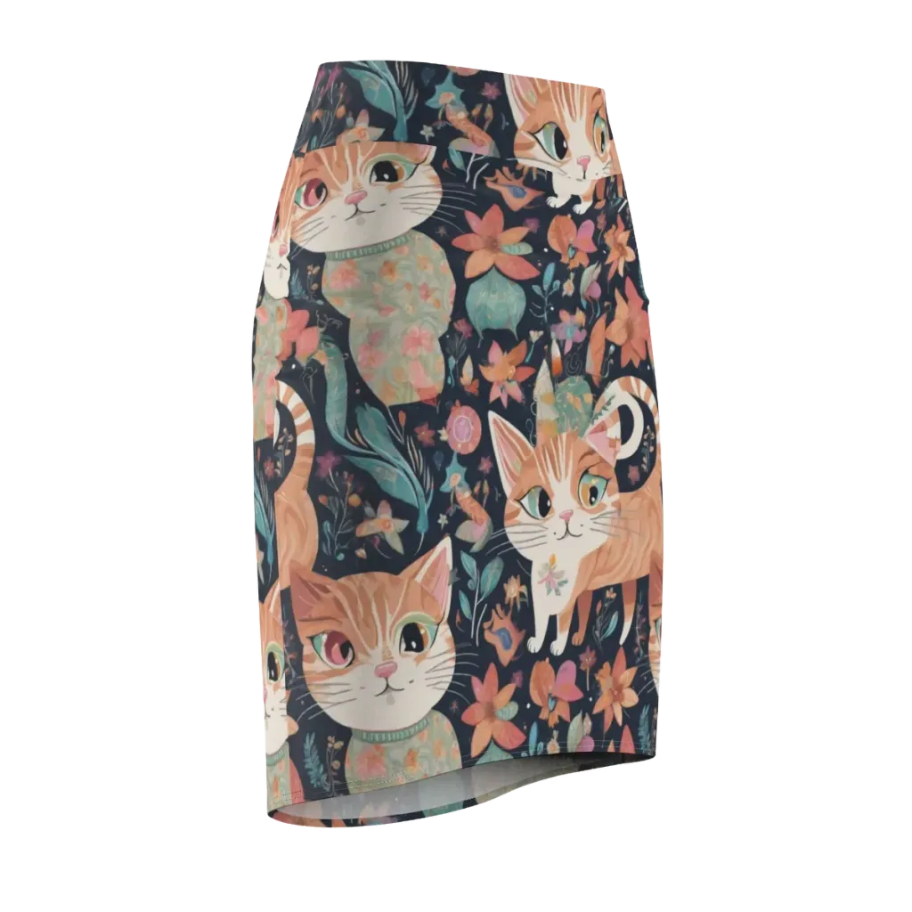 Moonlit Cat Garden on Pencil Skirt — Front Side