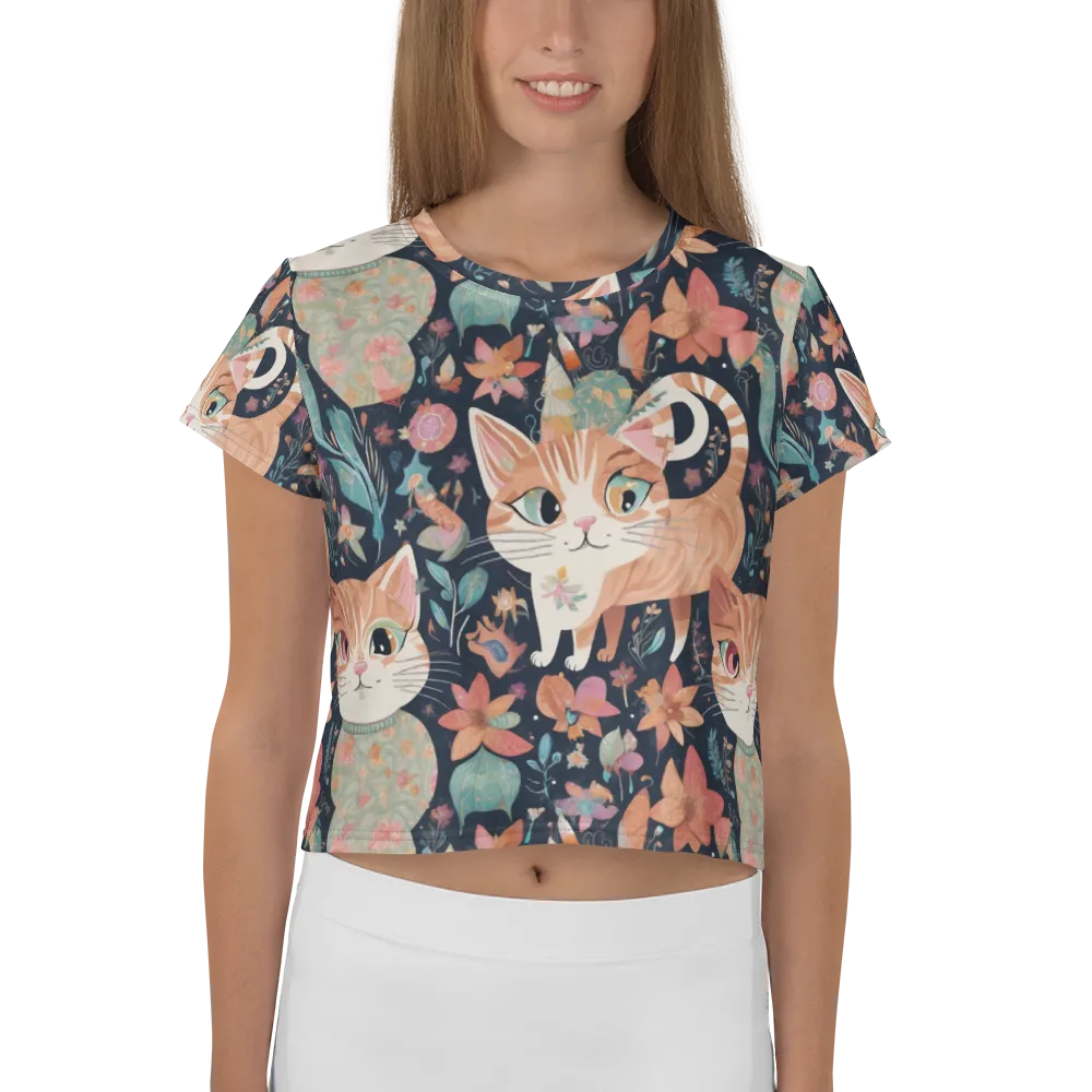 Moonlit Cat Garden on Crop Tee — Front