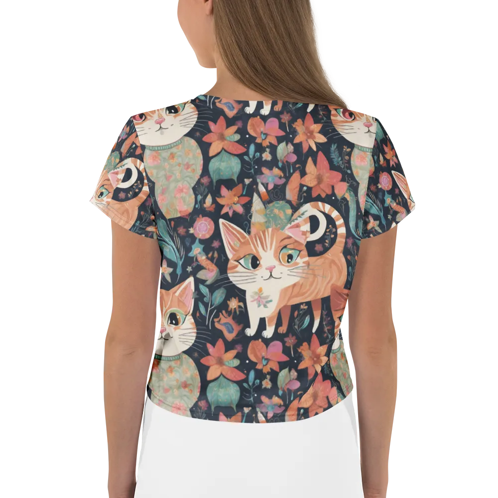 Moonlit Cat Garden on Crop Tee — Back