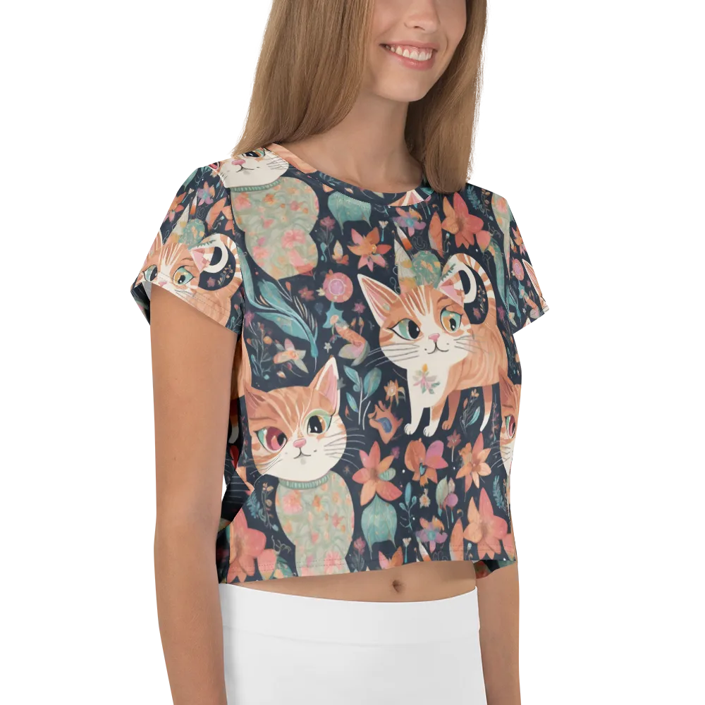 Moonlit Cat Garden on Crop Tee — Right