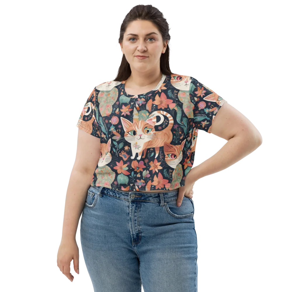 Moonlit Cat Garden on Crop Tee — Front