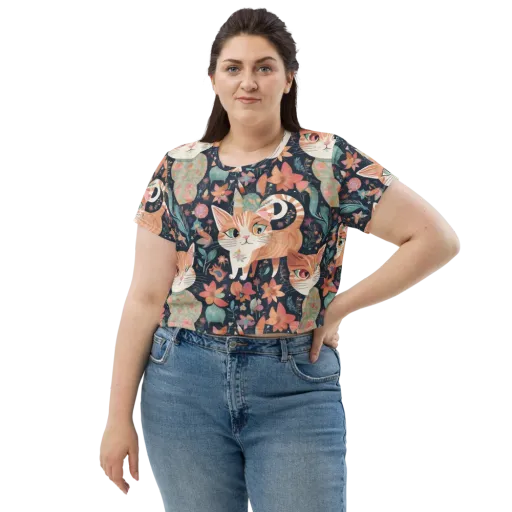 Moonlit Cat Garden on a Crop Tee