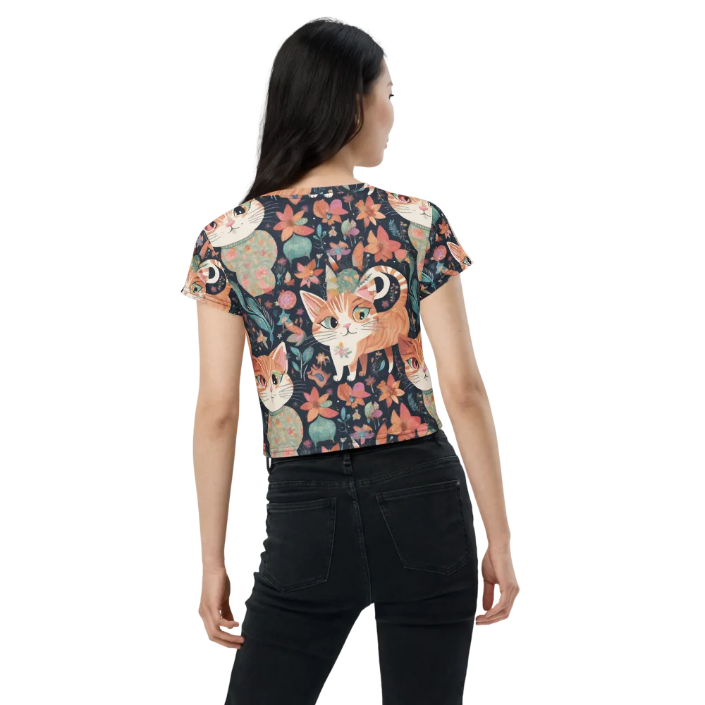 Moonlit Cat Garden on Crop Tee — Back