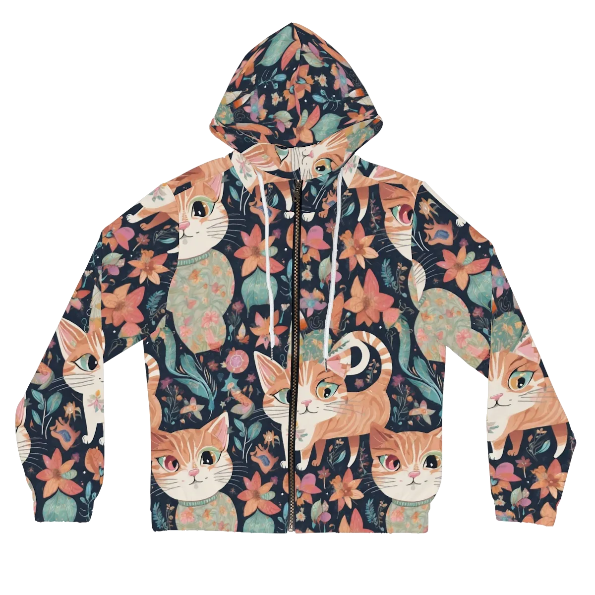 Moonlit Cat Garden on Women's Full-Zip Hoodie — Front