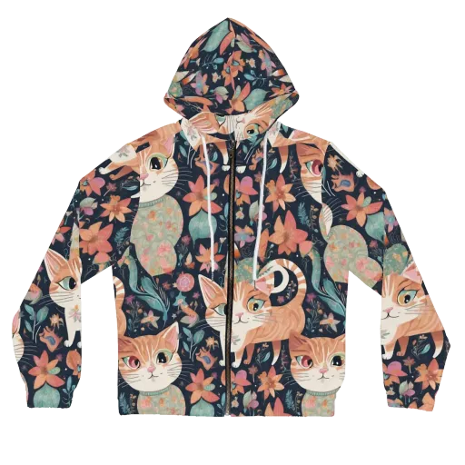 Moonlit Cat Garden on a Women's Full-Zip Hoodie