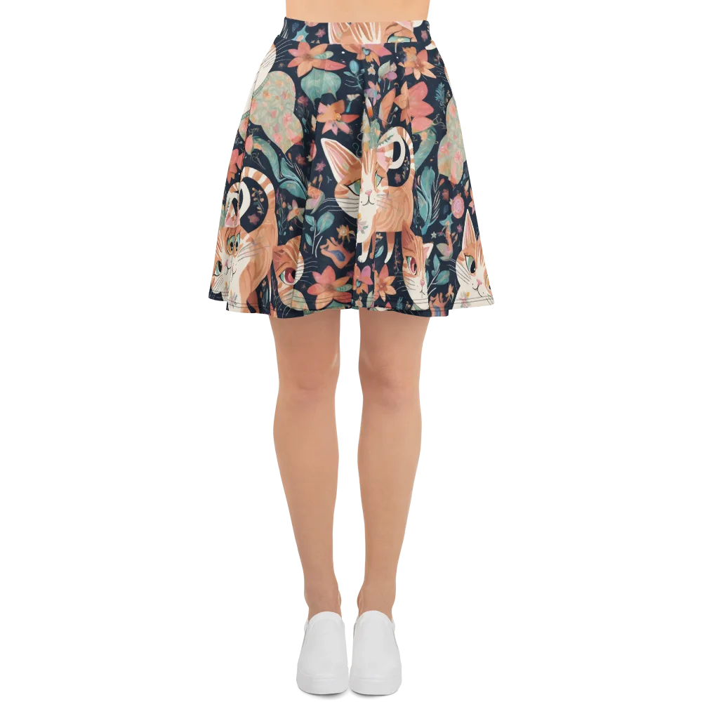Moonlit Cat Garden on Skater Skirt — Front