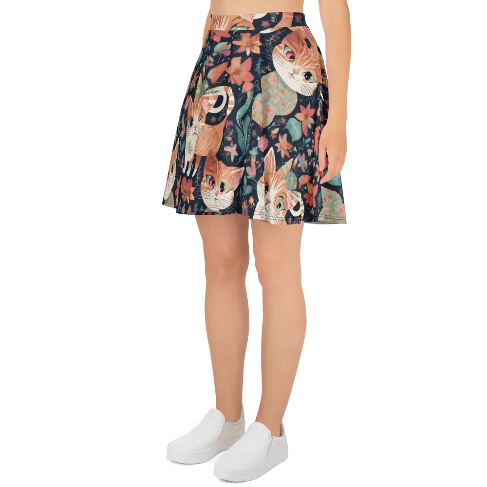 Moonlit Cat Garden on Skater Skirt — Left