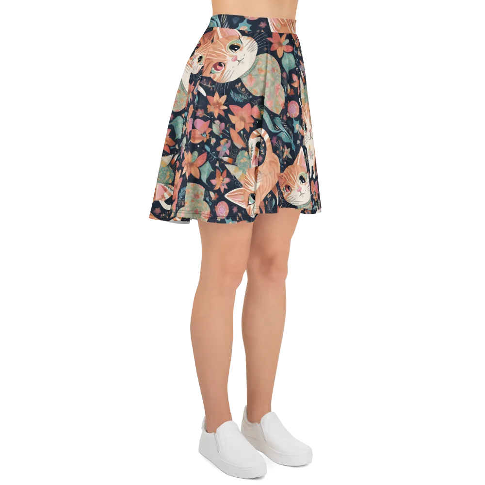 Moonlit Cat Garden on Skater Skirt — Right