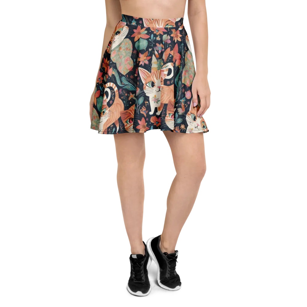 Moonlit Cat Garden on Skater Skirt — Front