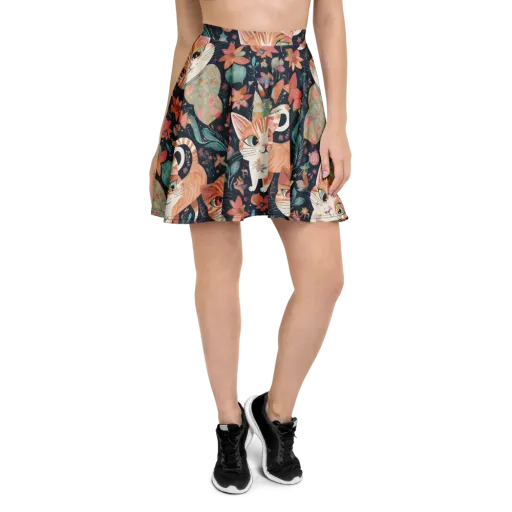 Moonlit Cat Garden on a Skater Skirt