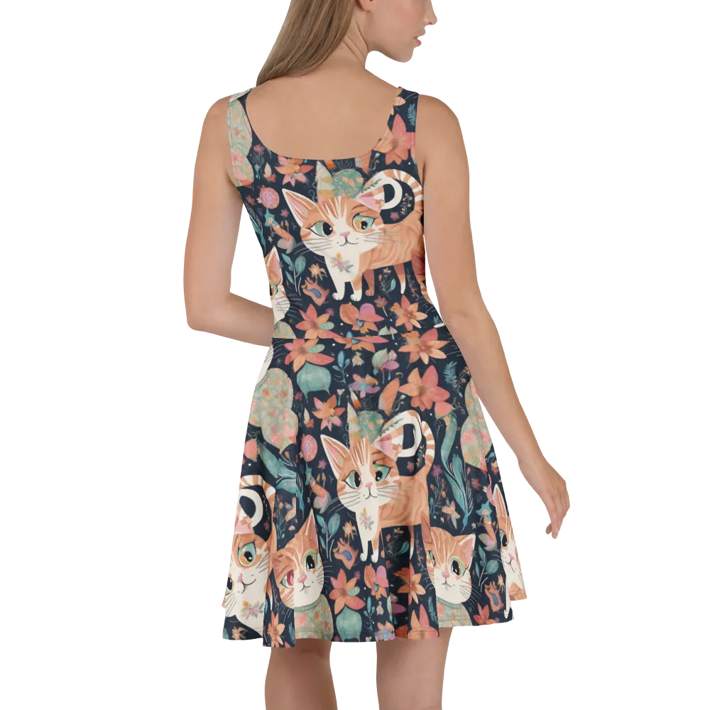 Moonlit Cat Garden on Skater Dress — Back