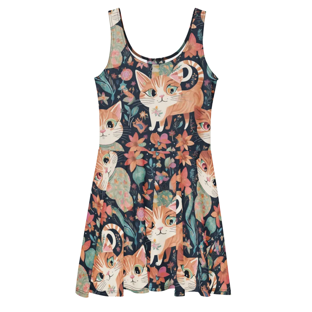Moonlit Cat Garden on Skater Dress — Front