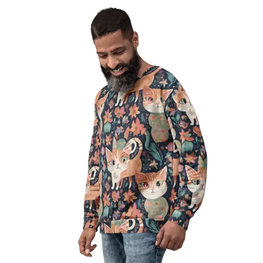 Moonlit Cat Garden on a Sweatshirt