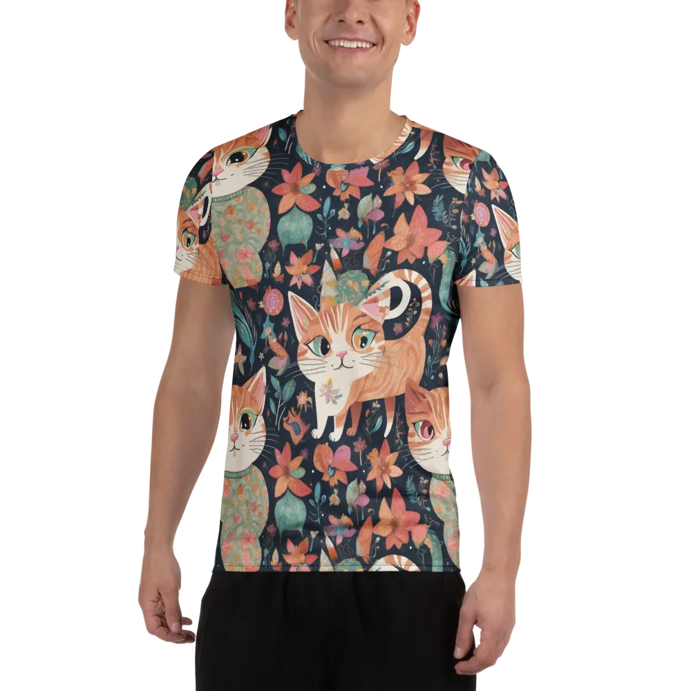 Moonlit Cat Garden on Men's Athletic T-Shirt — Front