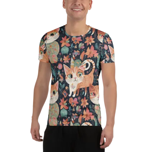 Moonlit Cat Garden on a Men's Athletic T-Shirt