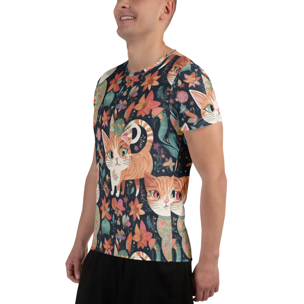 Moonlit Cat Garden on Men's Athletic T-Shirt — Left