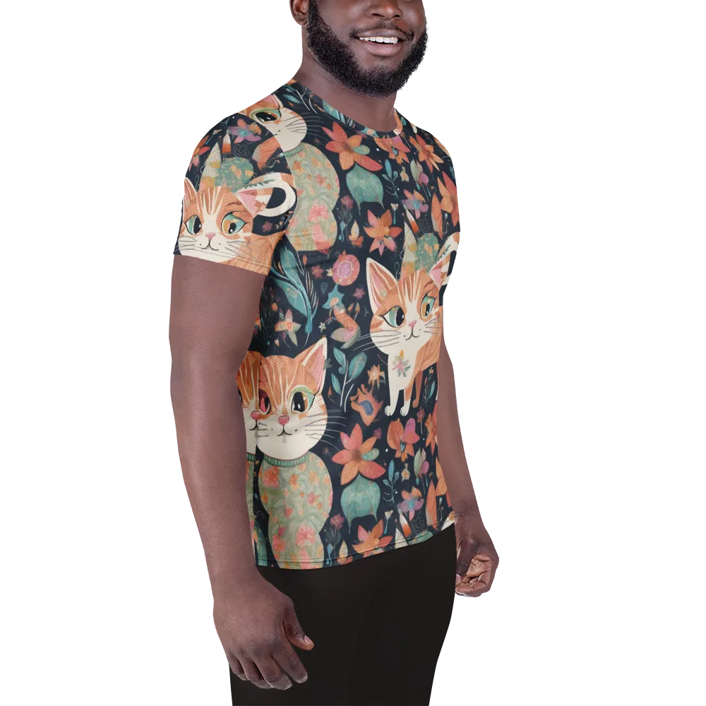 Moonlit Cat Garden on Men's Athletic T-Shirt — Right