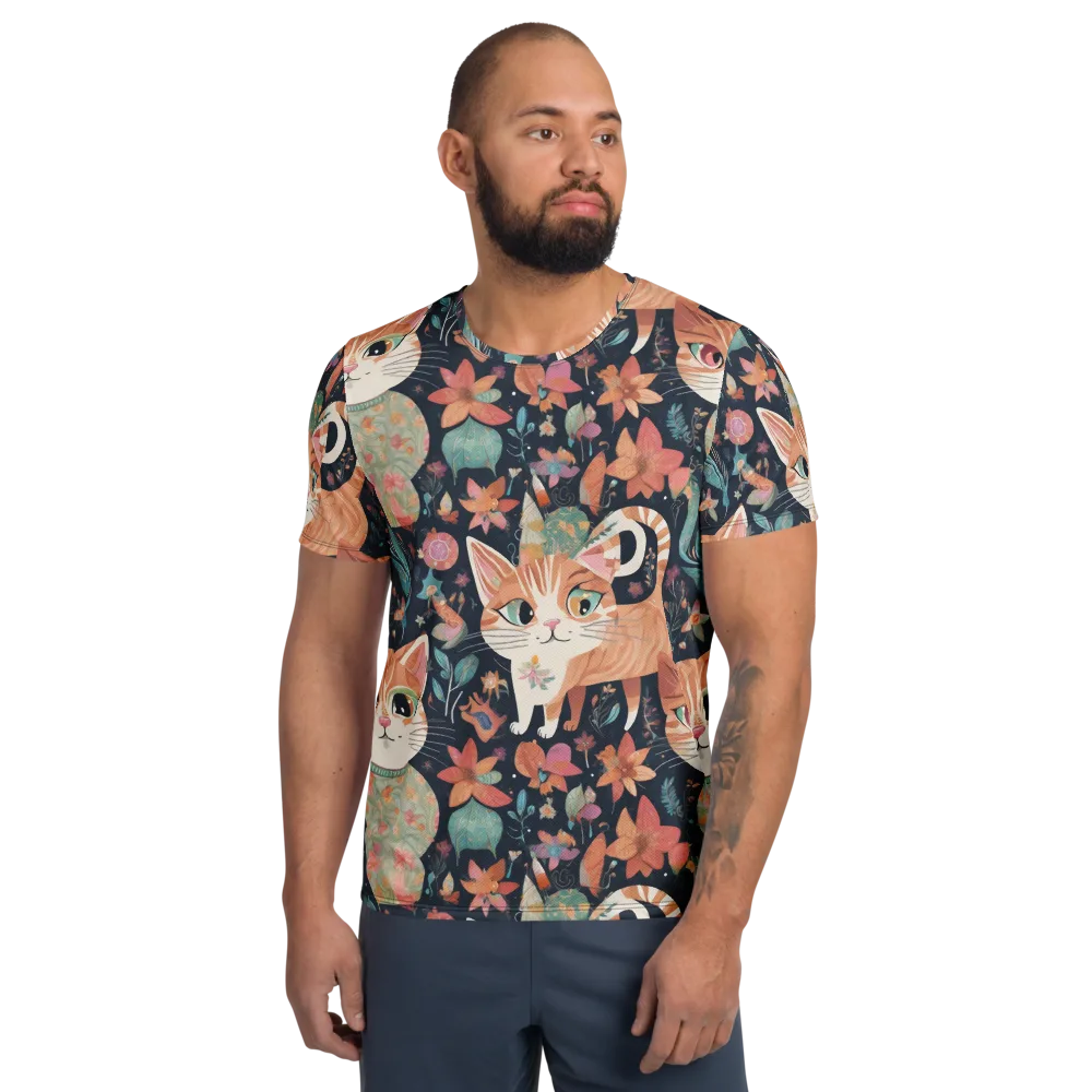 Moonlit Cat Garden on Men's Athletic T-Shirt — Front