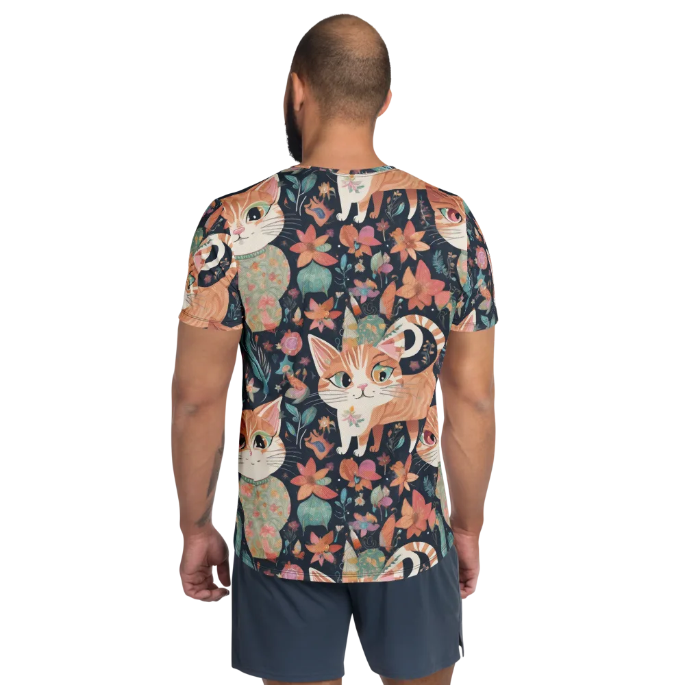 Moonlit Cat Garden on Men's Athletic T-Shirt — Back