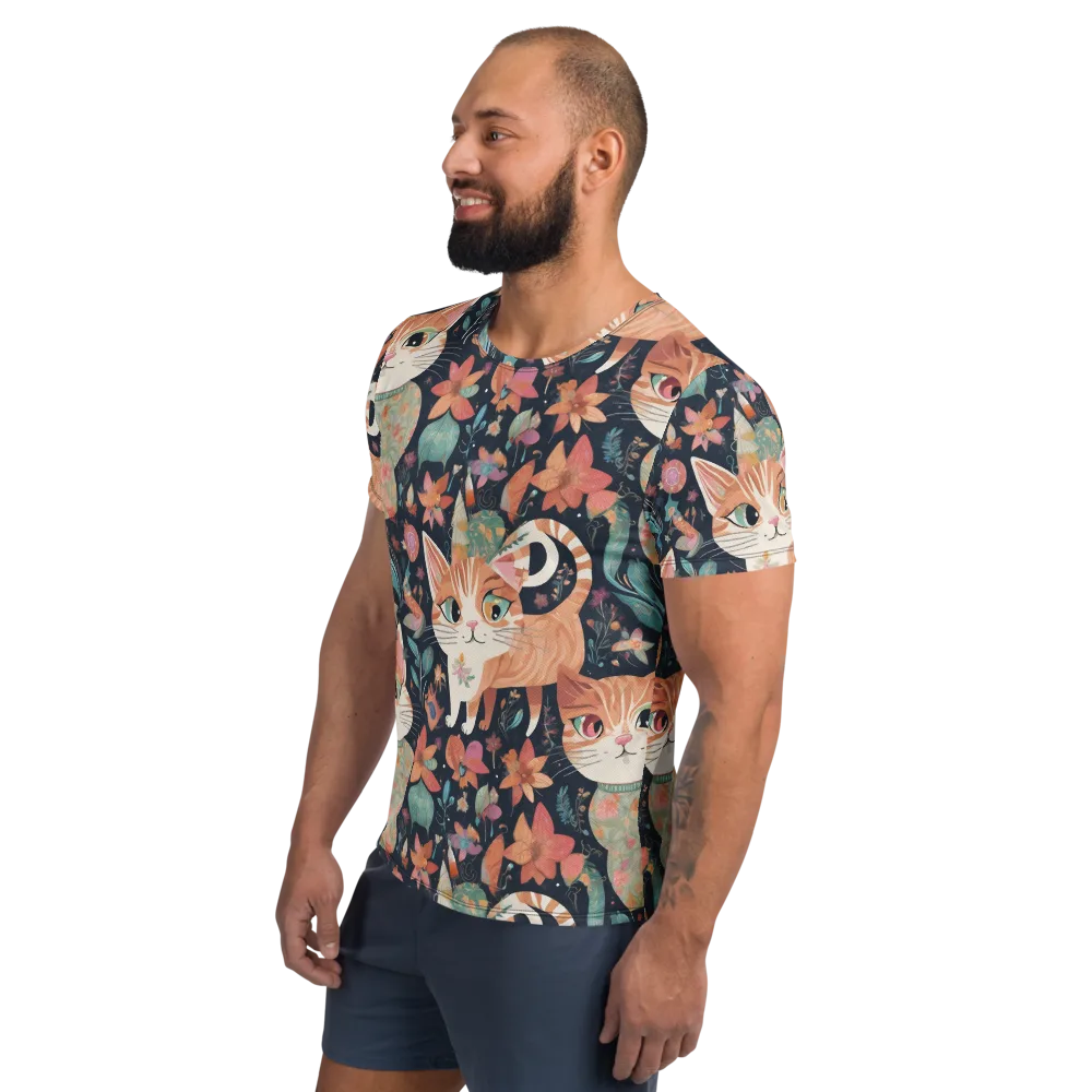 Moonlit Cat Garden on Men's Athletic T-Shirt — Left