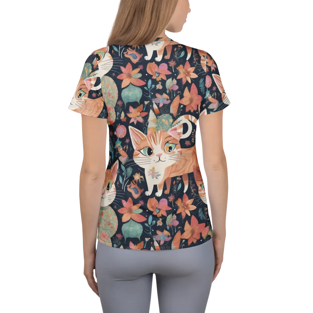 Moonlit Cat Garden on Women's Athletic T-Shirt — Back