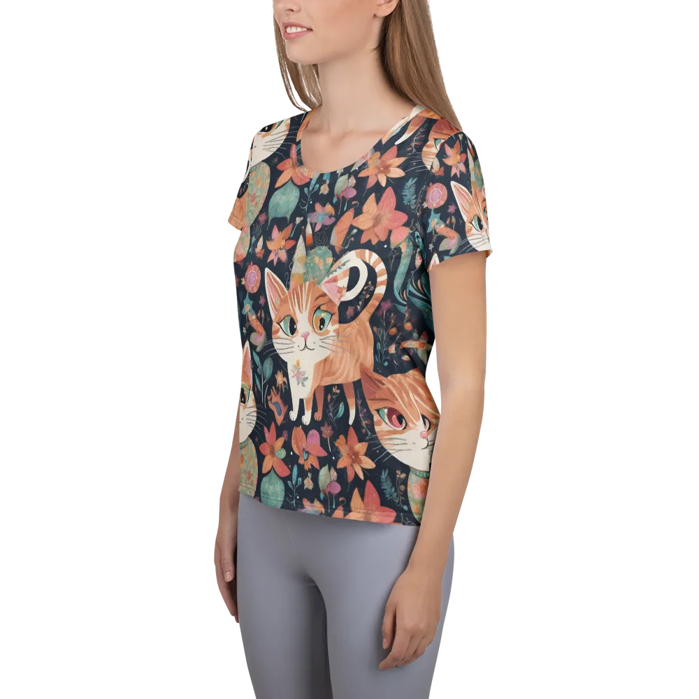 Moonlit Cat Garden on Women's Athletic T-Shirt — Left