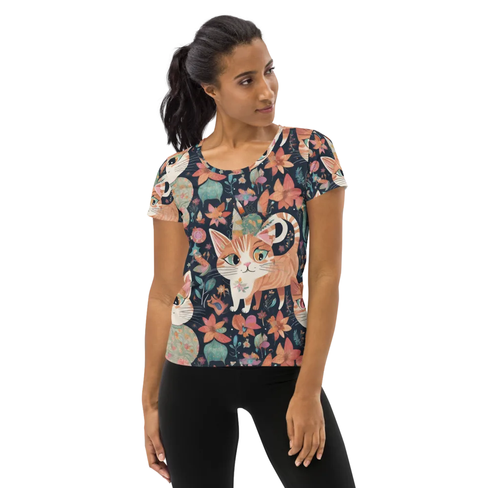 Moonlit Cat Garden on Women's Athletic T-Shirt — Front