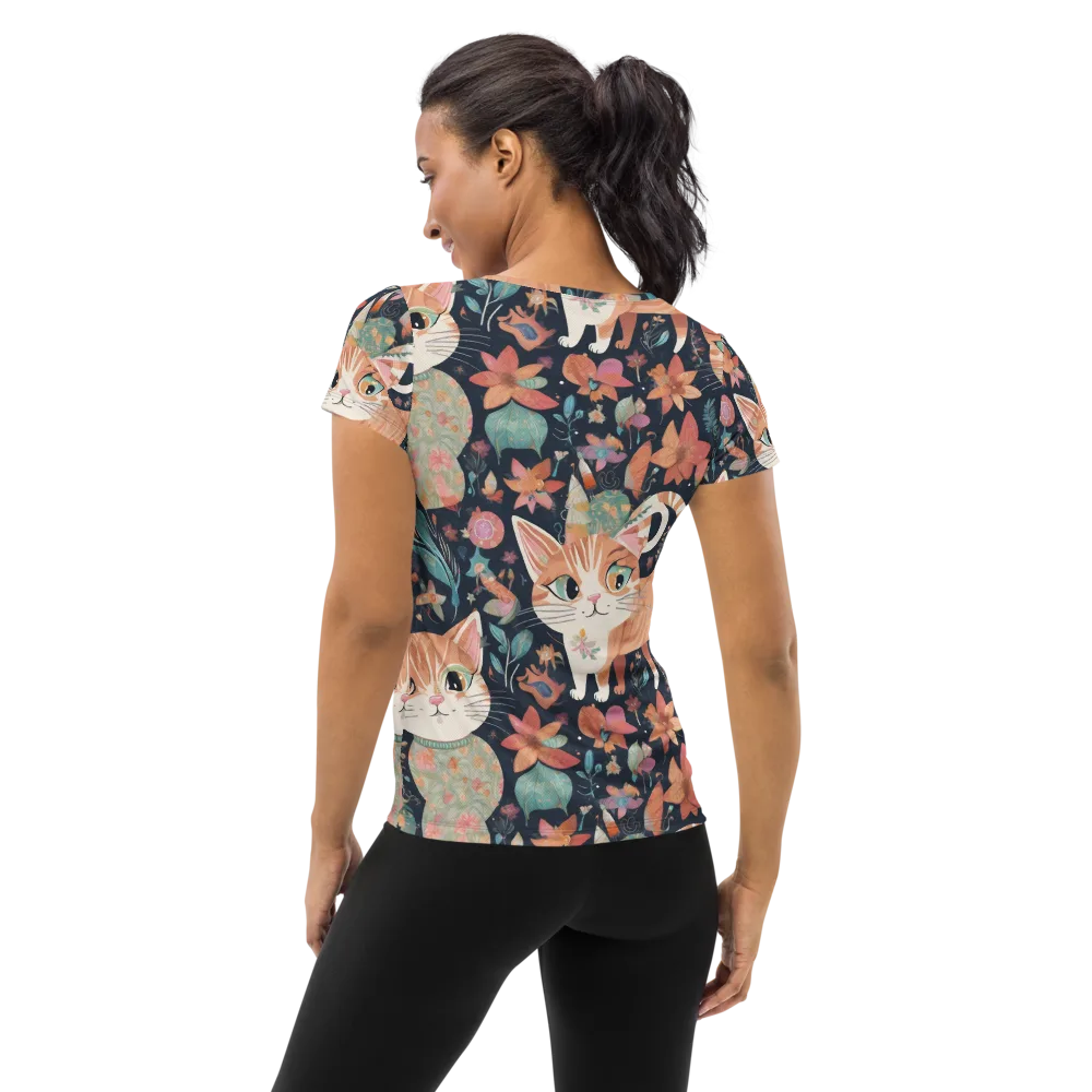 Moonlit Cat Garden on Women's Athletic T-Shirt — Back